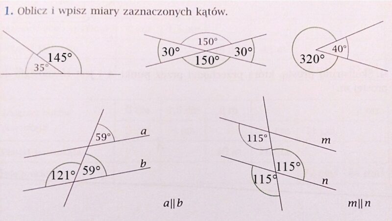 miary zaznaczonych kątów